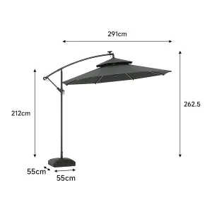 3M Dark Grey Canopy Tilting Solar Roman Umbrella with Fillable Base