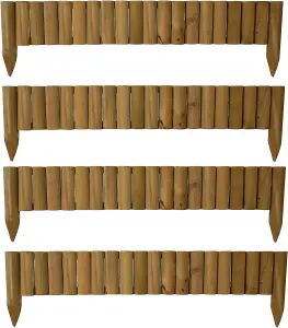 AAMEN 6 x 1M Wooden Log Roll Border Fixed Picket Border Fence Edge Garden Border Section Outdoor Lawn Edging