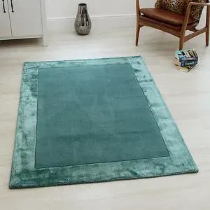 Aqua Blue Bordered Handmade Modern Easy to clean Rug for Dining Room Bed Room and Living Room-120cm x 170cm