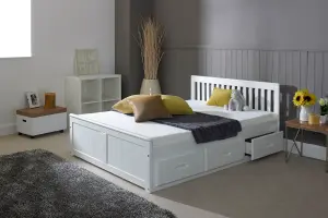 Mission Style Solid Wood Storage Bed Frame - White 4ft6 Double