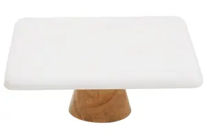 Maison by Premier Monzaro White Marble And Acacia Wood Cake Stand