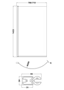 Reversible Chrome Curved P-Shaped Shower Bath Screen - 1430 x 720mm