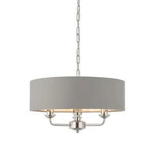 Luminosa Highclere Cylindrical Pendant Light Bright Nickel Plate, Charcoal Fabric