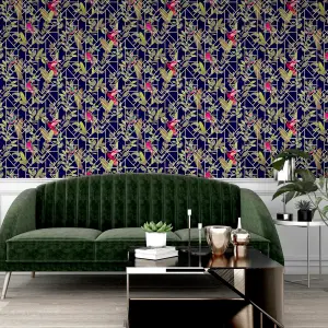 Arthouse Deco Tropical Navy/Gold Wallpaper