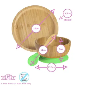 Tiny Dining - Round Bamboo Suction Baby Feeding Set - Green - 4pc