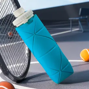 600ml Collapsible Silicone Water Bottle for Travel Gym Blue