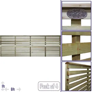 Premier Garden Supplies Vogue Horizontal Slatted (Pack of 4) Width: 6ft x Height: 1ft Flat Capped Fence Panel/Topper/Trellis