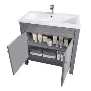 SunDaze Traditional Floorstanding Furniture 800mm Matt Grey Bathroom Vanity Sink Unit