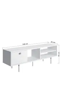 Mika TV Stand with 3 Shelves and 1 Cabinet, 140 x 35 x 45 cm TV Unit Table for TVs up to 60 inch, Walnut