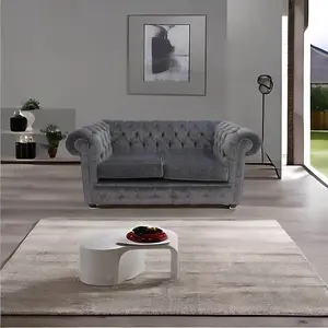 Chesterfield 2 Seater Sofa Settee Pimlico Charcoal Grey Fabric In Classic Style