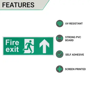 EAI - Fire Exit Sign Arrow Man Up 400x150mm Self Adh Semi Rigid PVC