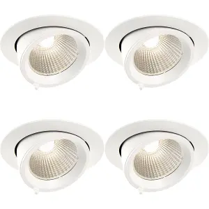 4 PACK Fully Adjustable Ceiling Downlight - 30W Cool White LED - Matt White