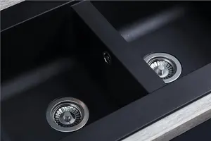 Liquida EW20BL 2.0 Bowl Composite Reversible Inset Black Kitchen Sink With Waste