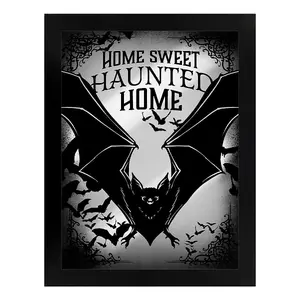 Grindstore Home Sweet Haunted Home Tin Bat Plaque Black/Grey (One Size)