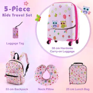 Costway 5 Piece Kids Luggage Set Carry-on Children Rolling Suitcase Set w/ Backpack