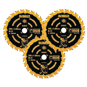 3 x Dewalt DT10300 Circular Saw Blades 165 x 20 x 24T Extreme Framing DWE550