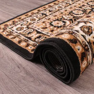 Traditional Black Bordered Floral Rug For Dining Room-120cm X 160cm