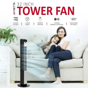 32 Inch Tower Fan with Remote Control 7-hour Timer - Black