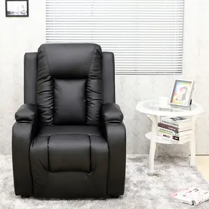 Manual Pushback Recliner Chair With Compact Living Room Design And Cup Holders In Black Bonded Leather