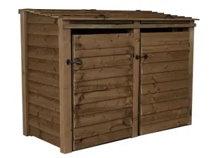 Wooden Wheelie Bin Store (Double, Rustic Brown, With Recycling Shelf)