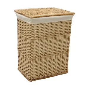 JVL Hand Woven Acacia Set of 2 Rectangular Laundry Willow Basket with 2 Waste Paper Baskets, Honey Finish