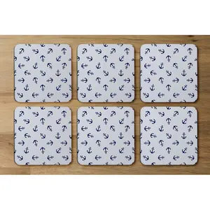 Square 6 Piece Coaster Set (Set of 6) Light Grey/Black