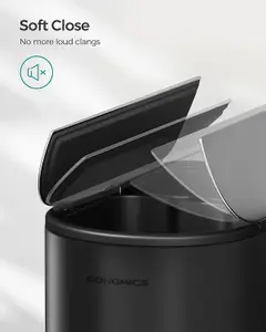 SONGMICS Double Compartment Kitchen Bin, Twin Slim Trash Can for Recycling and Waste, Pedal Bin, Ink Black and Silver