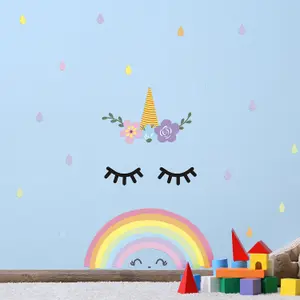 Walplus Sleeping Unicorn And Rainbow Kids Sticker PVC Multicoloured