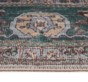 Green Cream Geometric Medallion Anti Slip Washable Rug 160x230cm