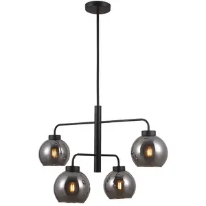 Luminosa Scandinavian Hanging Pendant Black Matt 4 Light  with Smoky Shade, E27