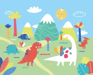 Origin Murals Children's Dinosaur Land Green Red Matt Smooth Paste the Wall 350cm wide x 280cm high