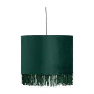 First Choice Lighting Set of 2 Tassel Dark Green Velvet with Gold Inner Easy Fit 25cm Pendant Shades