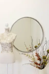 MirrorOutlet Large Silver Circular Bevelled Wall Mirror 80cm x 80cm