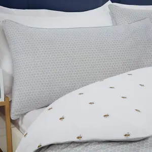 Sleepdown Bumble Bee White Grey Hexagon Honeycomb Duvet Set Quilt Cover Bedding Single