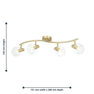 First Choice Lighting Set of 2 Naomi Brushed Brass with Clear Glass 4 Light Ceiling Spotlights