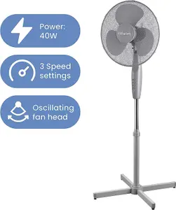 Schallen 16" Electric Oscillating Floor Standing Tall Pedestal Air Cooling Fan in GREY