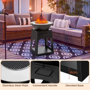 Costway 2 In 1 Fire Pit with BBQ Grill 60cm Metal Firewood Stove w/ Fire Poker