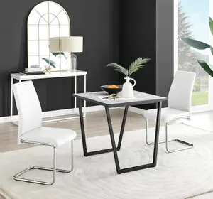 Furniturebox UK Carson White Marble Effect Square Dining Table & 2 White Lorenzo Chairs