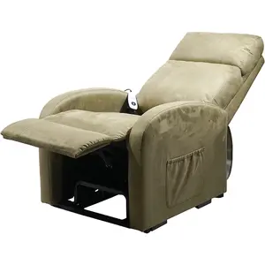 Single Motor Rise and Recline Lounge Chair - Sage Coloured Suedette Material