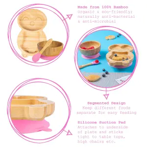 Tiny Dining - Penguin Bamboo Suction Baby Feeding Set - Pink - 4pc