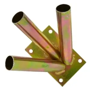 Triple Flag Pole Holder - Wall Mounted Flag Pole Bracket, Galvanised (Gold), Rust and Weather Resistant, Heavy Duty