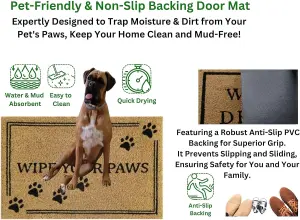 Coir Door Mat 60x40cm - Non-Slip Absorbent Indoor/Outdoor Eco-Friendly- Ideal for Door Entrance- Large  (YOUR PAWS)