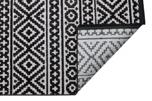 Black Outdoor Rug, Geometric Stain-Resistant Rug For Patio Decks, 3mm Modern Outdoor Luxurious Area Rug-190cm X 290cm