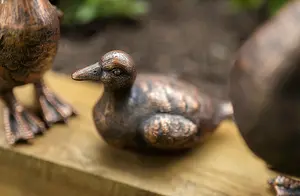 4pc Duck Garden Ornament Family Ducklings Outdoor Decor Bronze Effect