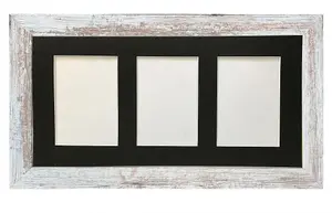 Metro Distressed White Frame with Black Mount for 3 Image Sizes 7 x 5 Inch