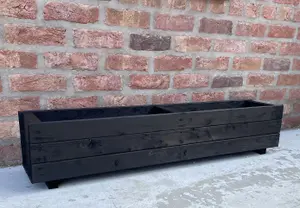 Wooden Black Trough Planter Garden Rectangular Window Box Extra Large Fully Assembled 1200mm