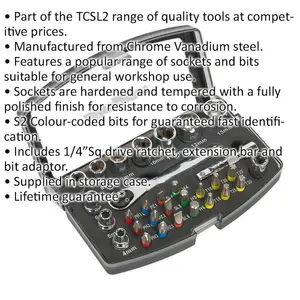 31 Piece Socket & Colour-Coded Bit Set - 1/4" Sq Drive Ratchet - Storage Case