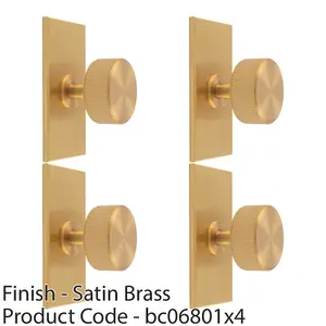 4 PACK - Reeded Radio Cabinet Door Knob & Matching Backplate Lined Satin Brass 76 x 40mm