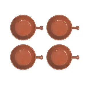 El Toro Glazed Terracotta Brown Kitchen Dining Set of 4 Oven Dishes w/ Short Handles (Diam) 15cm