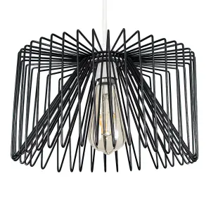 ValueLights Amadeus Modern Black Non Electric Metal Wire Design Cylinder Shaped Light Pendant Shade